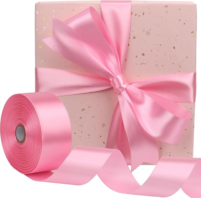 Pink Solid Satin Ribbon 1-1/2 Inch 50 Yards Solid Polyester Fabric Ribbon - Image 5