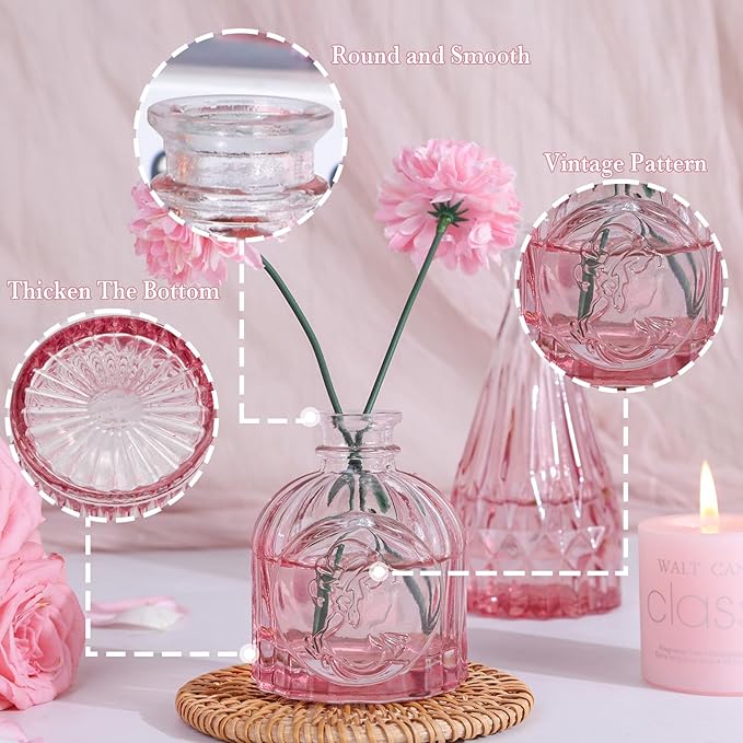 Pink Glass Bud Vases Set of 12, Mini Flower Vase - Image 6