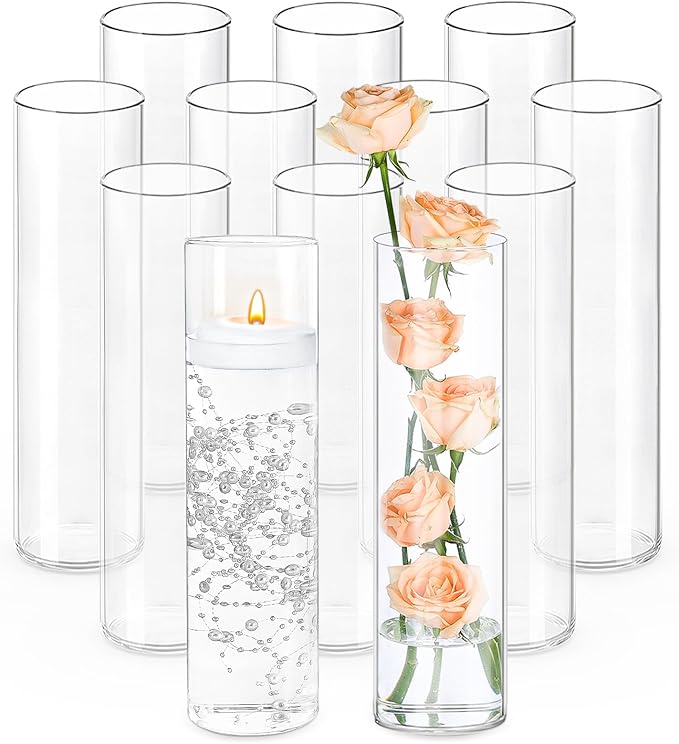 12Pcs Glass Cylinder Vases 12 Inch Tall Clear Flower Vases by TBWIND