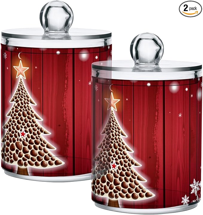 Gredecor Christmas Winter Qtip Holder Dispenser 2 Pack Christmas Tree Red by Gredecor