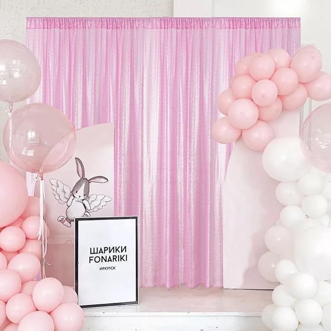Sugargirl Matte Pink Sequin Backdrop Curtain 4 Panels 2FTx8FT Glitter Pink - Image 2