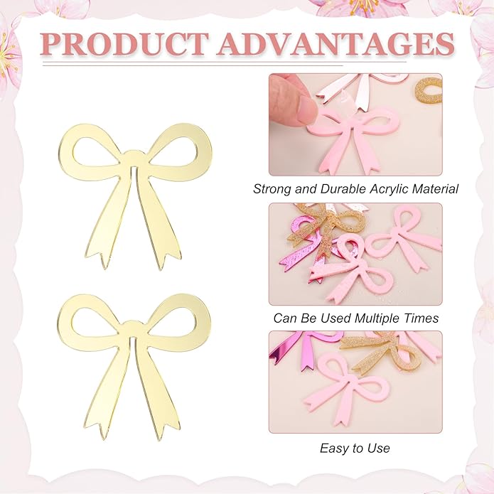 PATIKIL 50 Pcs Bow Drink Tags, Acrylic Wine Glass Charms Reusable Drink Markers - Image 3