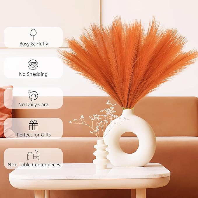 50pcs Burnt Orange Faux Pampas Grass Decor, 21.6" Short Artificial Fall Pompous - Image 6