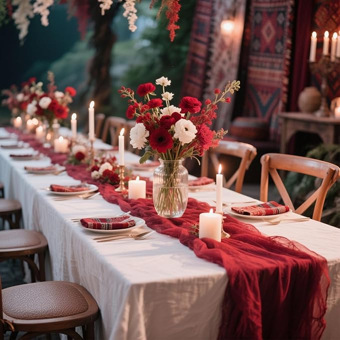 3 Pack Red Cheesecloth Table Runner Gauze Christmas Table Runner 35x120 Inch - Image 2