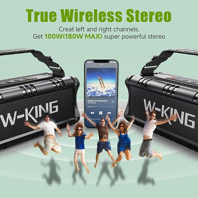W-KING Bluetooth Speaker, 90W Max Portable Outdoor Speaker Loud, IPX6 - Image 4