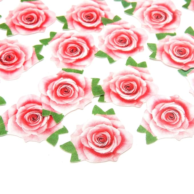 Not 3D 24Pcs Edible Cupcake Topper Pink Rose By Rice Paper Cake Decoration - Image 3