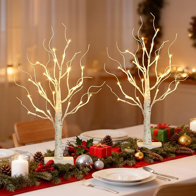 Vanthylit 2 Pcs Lighted Birch Tree Battery Powered Tabletop Tree Decorations - Image 2