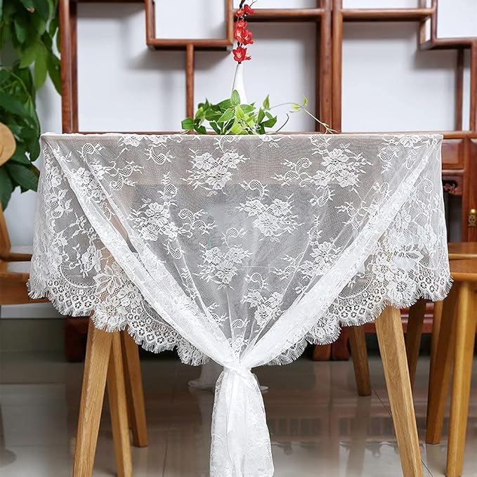 Lace Tablecloth White Wedding Tablecloths 60x120 Inch Vintage Rustic Farmhouse - Image 6
