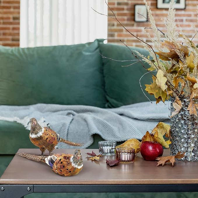naturevibe Feathered Pheasant Decor Set of 2, Simulation Woodland Animals - Image 8