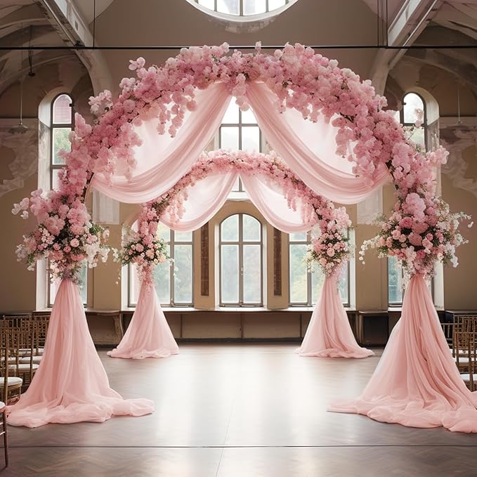 Wokceer Blush Wedding Arch Draping Fabric Backdrop 4 Panels 28.7" X 20FT Sheer - Image 6