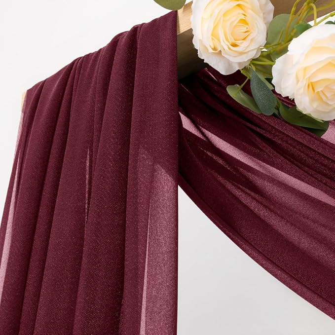 MLMC Burgundy Wedding Arch Draping Fabric 2 Panels 29" x 20 FT Extra Long Gauze - Image 2