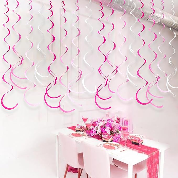 36 Pcs Hot Pink Hanging Swirl Decorations Ombre Pink White Felt Swirl Streamer - Image 8