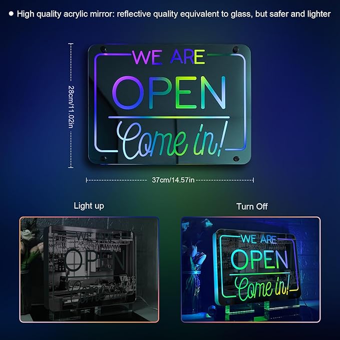 Ineonlife Open Neon Sign Come In We Are Open Mirrored Colorful LED lights - Image 5
