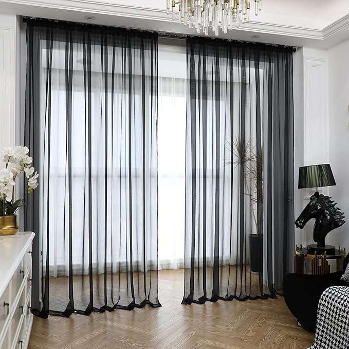 Window Black Sheer Curtains 60 Inches Width 84 Inches Long 2 Panels Sheer by L%26TEC