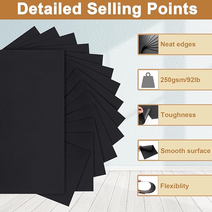 120 Sheets Black Cardstock 8.5 x 11 Printer Paper, 92lb Heavyweight Black Card - Image 3