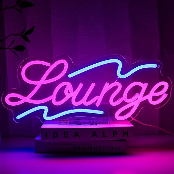 Lounge Neon Sign for Wall Decor, 16.54" x 6.69" Rest Led Signs for Room by PMCVYH