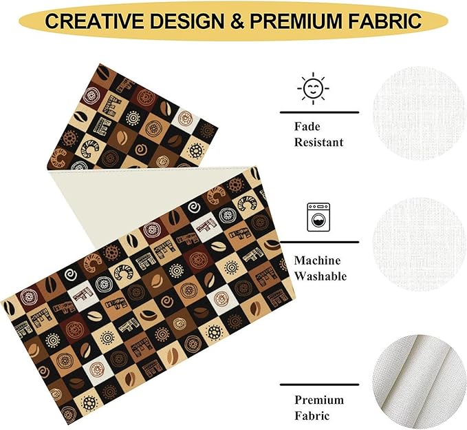 Coffee Theme Table Runner, Rustic Farmhouse Coffee Cup Latte Cappuccino Tea - Image 4