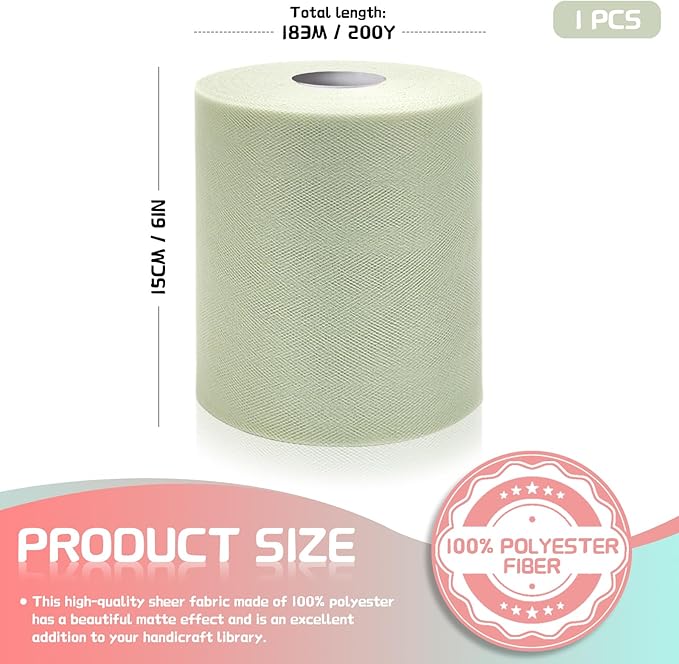 6" x 200 Yards Sage Green Tulle Fabric Rolls - Image 2