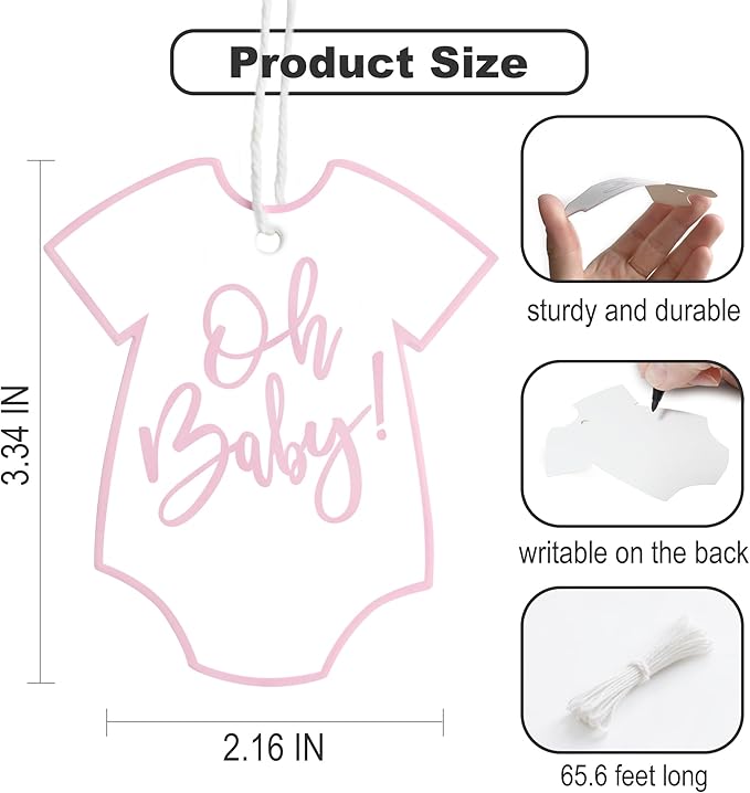 100Pcs Gift Tags with String Pink Baby Clothes Oh Baby Sign Large Gift Tags - Image 2