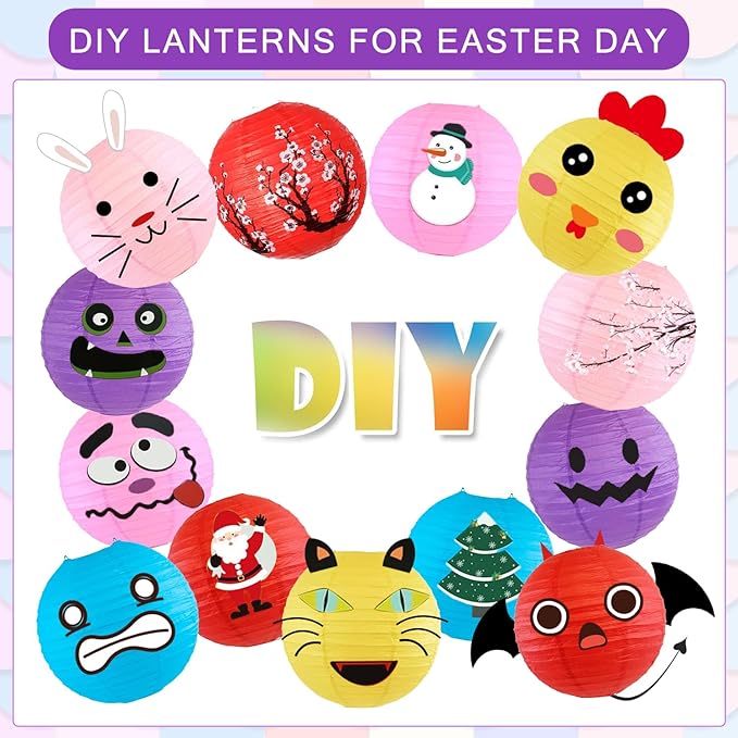 12Pcs Round Paper Lanterns Assorted Sizes - Image 4