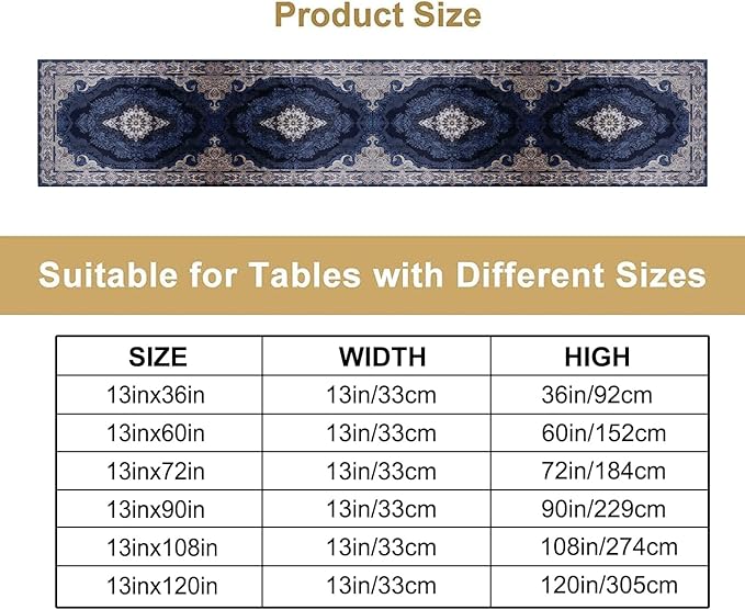 Vintage Boho Floral Table Runner, Rustic Country Farmhouse Dark Blue Grey Retro - Image 2