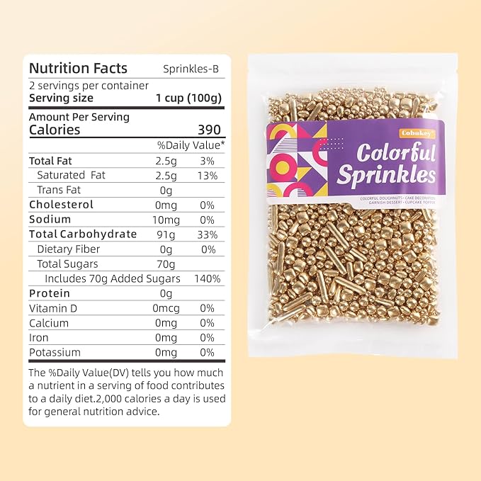 Gold Sprinkles for Cake Decorating, Ice Cream Toppings, 7 Ounces Cake - Image 2