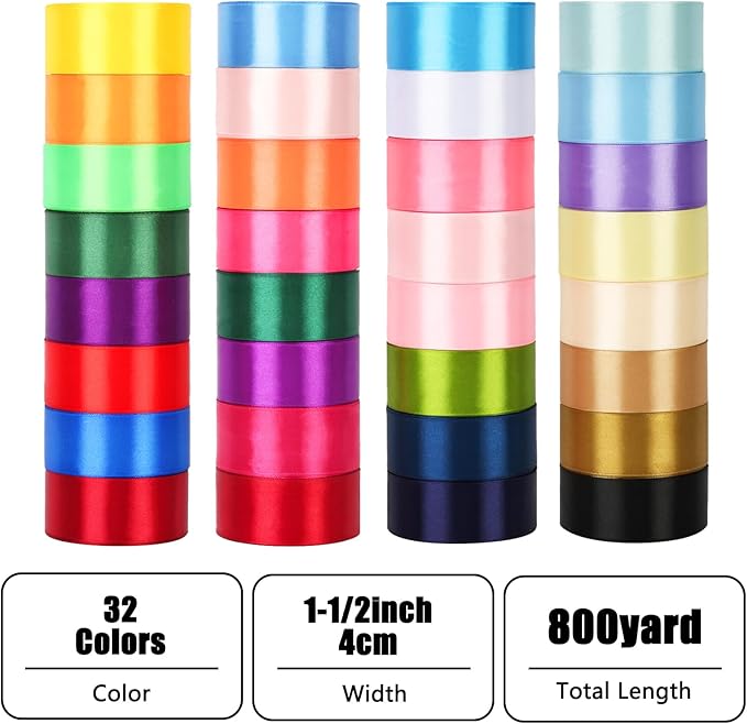 NESCCI 800 Yards Ribbon, 1-1/2 Inch Satin Ribbon, Single Face Satin Ribbons - Image 2