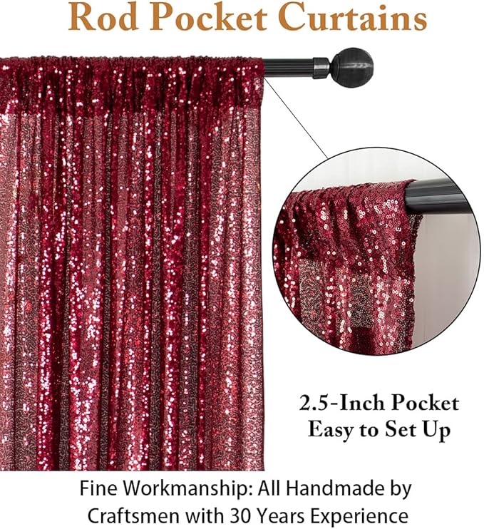 ShiDianYi 8FTx10FT Burgundy Sequin Glitter Backdrop Curtain - Image 3
