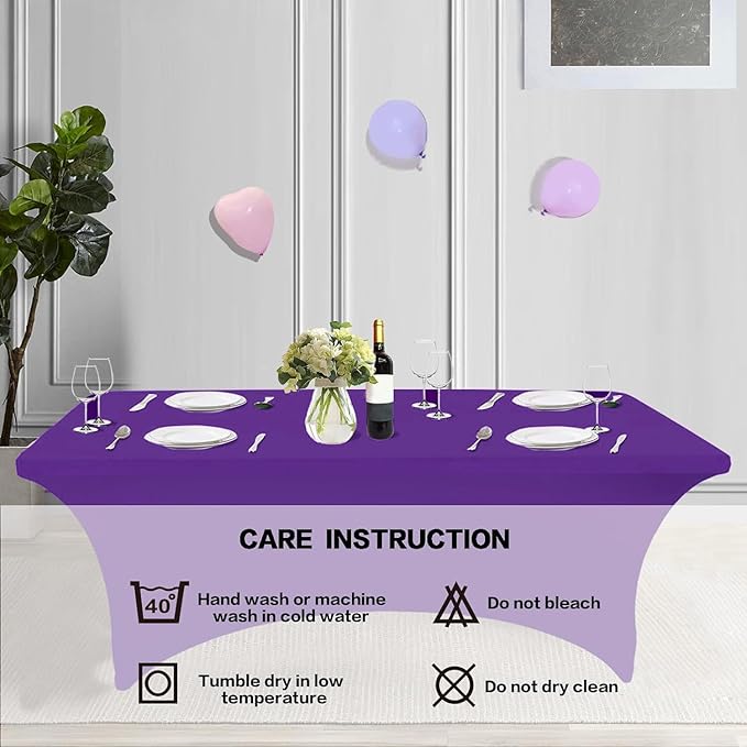IVAPUPU 2 Pack 4FT Table Cloth for Rectangular Fitted Events Stretch Purple - Image 5