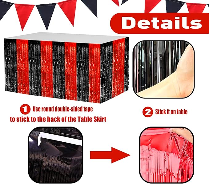 4 Pack 29x108 Inch Metallic Foil Fringe Tinsel Table Skirts - Image 3