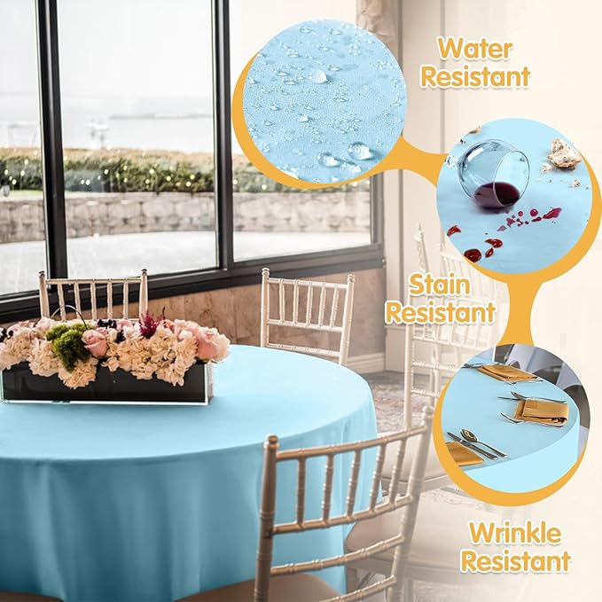 BRILLMAX 6 Pack Light Blue Round Tablecloths 120 Inch - Image 3