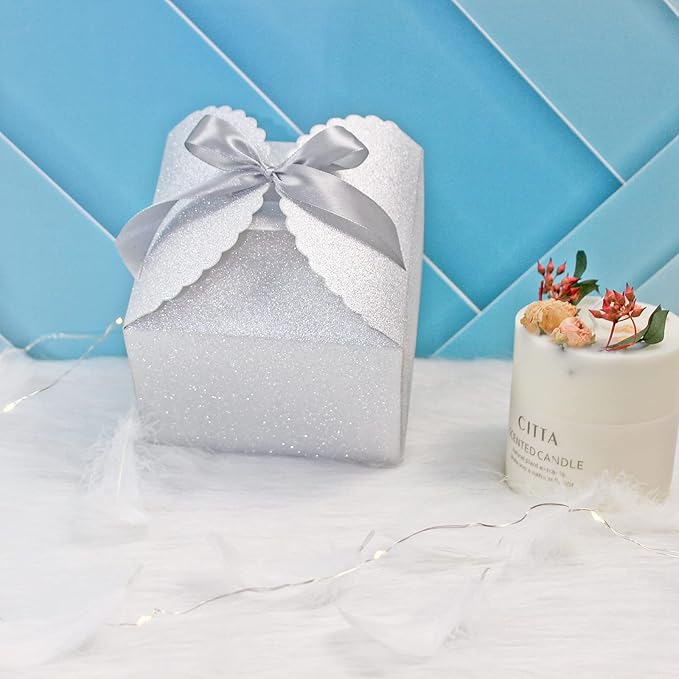 Silver Glitter Gift Boxes, Valentine's Day and More, 4.75” x 4.75” x 3.53” - Image 3
