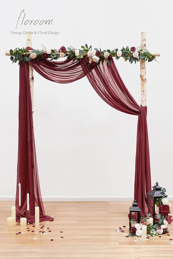 Floroom Wedding Arch Draping Fabric 2 Panels 20Ft Burgundy Chiffon Fabric - Image 2