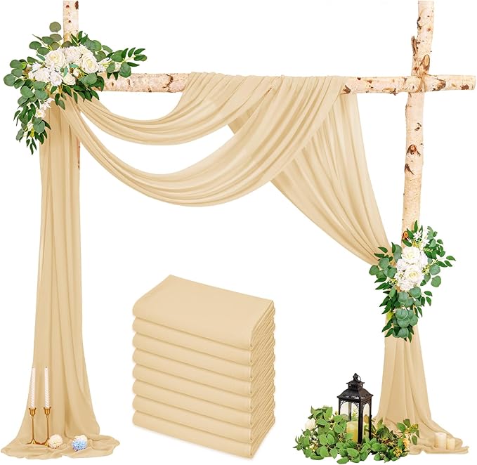 Wedding Arch Draping Fabric, 8 Panels 28" x 20ft Champagne Sheer Chiffon by HNPSTBNO