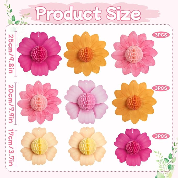 SUNBEAUTY 9 PCS Hot Pink and Orange Party Decorations Fall Large Hanging Paper - Image 3