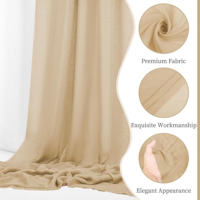 4 Panels Beige Cheesecloth Draping Fabric 35" x 20FT Gauze Fabric Arch Drapes - Image 3