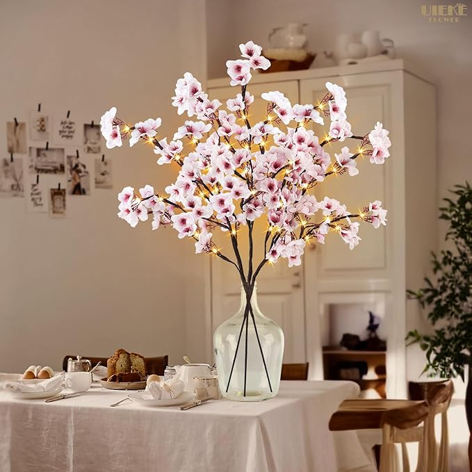Uieke 3PCS Lighted Cherry Blossom Branches, 30in Artificial Cherry Blossom - Image 6