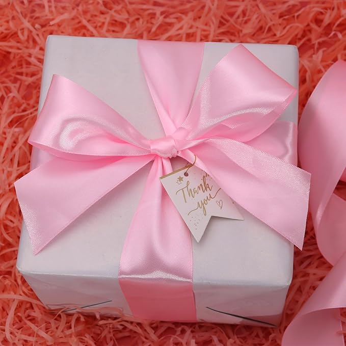 Pink Solid Satin Ribbon 2 Inch 25 Yards Solid Polyester Fabric Ribbon - Image 2