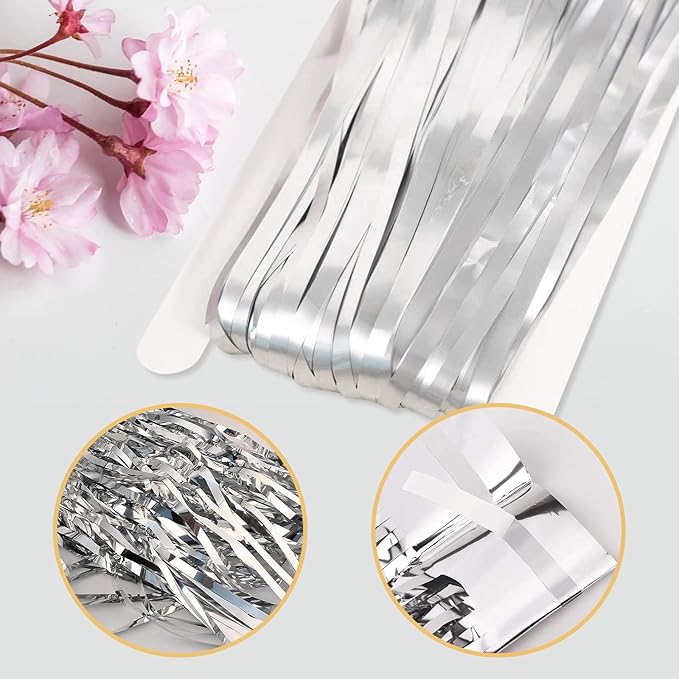 5 Pack Silver Fringe Backdrop 3.2ft x 8.2ft Silver Foil Fringe Curtains Party - Image 4