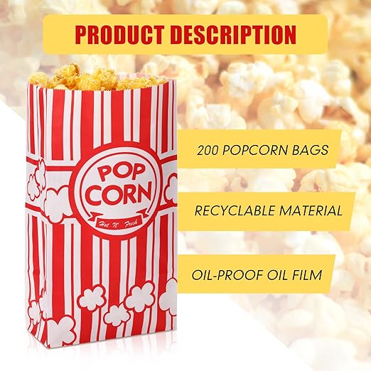 200 Pcs Paper Popcorn Bags Bulk 2 oz Large Flat Bottom Boxes Red and White - Image 3