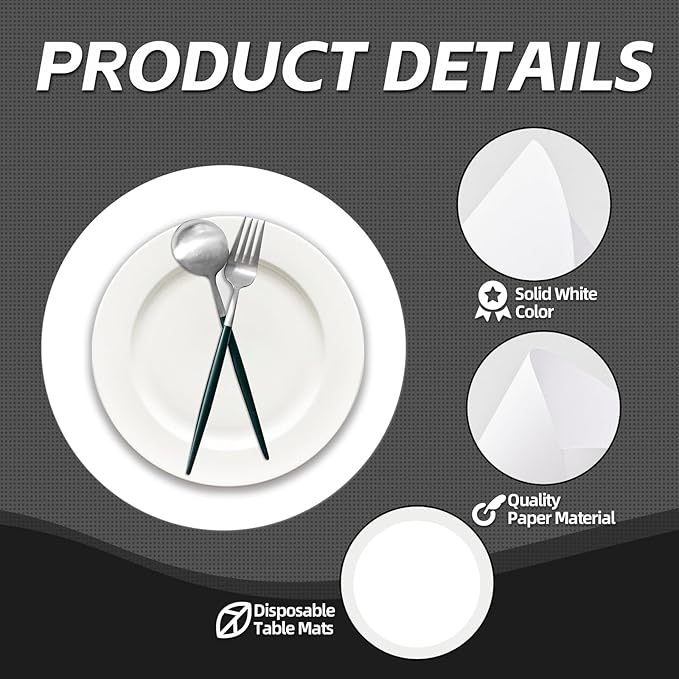 50 Pieces White Paper Place Mats White Round Disposable Table Mats Decorative - Image 4