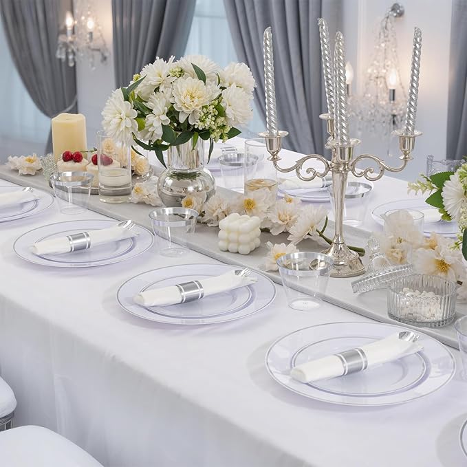 SUT 350 Pcs Silver Plastic Dinnerware Set - Image 6