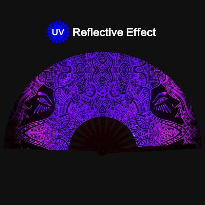 UV Glow Rave Fan, Bamboo Folding Clack Hand Fans Foldable - Image 2