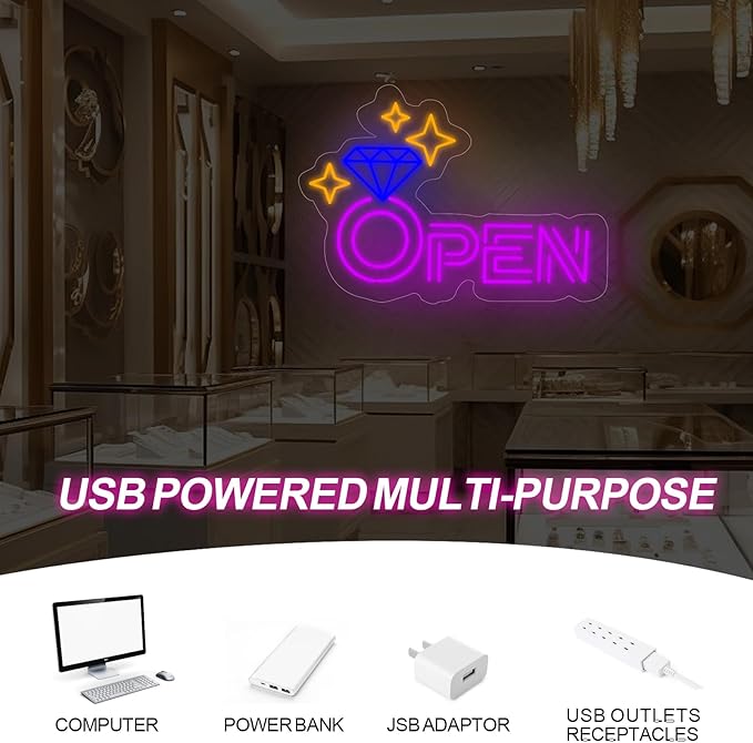 Diamond Open Indoor Neon Sign For Jewelry Store Custom Led Neon Sign Business - Image 4
