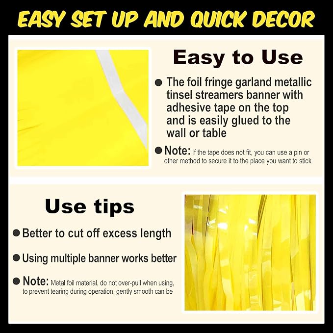 4 Pack 10 Ft Macaron Yellow Foil Fringe Garland Metallic Streamers Tinsel - Image 3