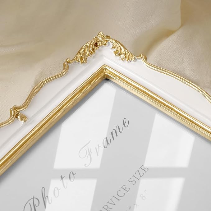 Cuspin Vintage Picture Frame 5x7 Gold Frames, Ornate White and Gold Textured - Image 4