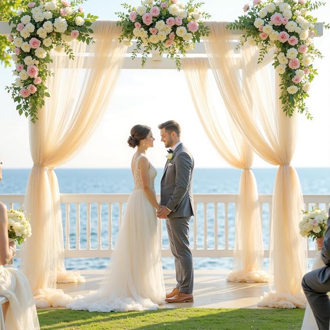 Wedding Arch Draping Fabric Backdrop 2 Panel 60" x 26Ft Champagne Drapes - Image 4