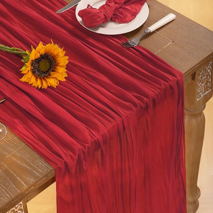 Red Cheesecloth Table Runner 4 Pack Fall Table Runners Boho Gauze 120 Inches - Image 4