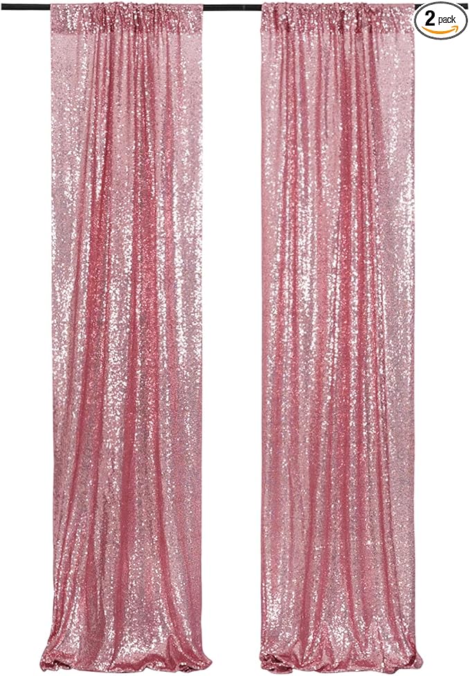 Poise3EHome 2 Panels 2ft x 8ft Fuchsia Pink Sequin Backdrop Curtains by Poise3EHome