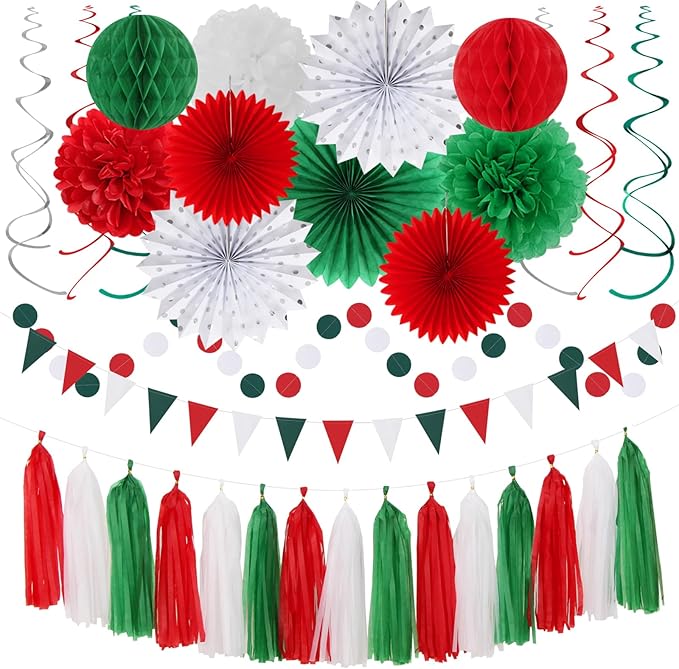 Red-Green White Christmas Party-Decorations by Hugtmr